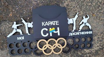 Медальниця карате індивідуальна з карманом для грамот і дипломів з поличкою для кубків і фоторамкою 50смх35см чорна (Medalnutsa-0602-629) 0702Medalnitsa_karate_1200_15 фото