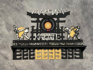 Медальниця карате з полкою і з фоторамкою 50смх35см чорна (Medalnutsia-224) doub_Medalnitsa_karate_920_2 фото