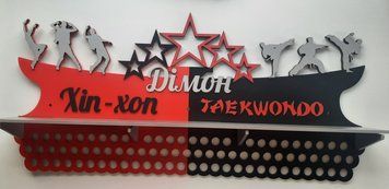 Медальниця карате демон з карманом для грамот і дипломів з поличкою для кубків і фоторамкою 50смх35см чорна (Medalnutsa-0602-630) doub_0702Medalnitsa_karate_1200_16 фото