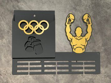 Поличка для медалей і нагород бокс індивідуальна 50смх35см сіра (Medalnutsa-0602-918) doub_07020602Medalnitsa_box_920_4 фото