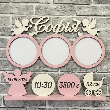 Дитяча фоторамка-метрика з дерева на 3 фото фото медальниці